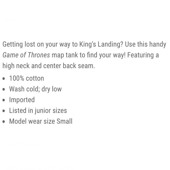 HOT TOPIC GAME OF THRONES Map High Neck TANK TOP! - Picture 4 of 5